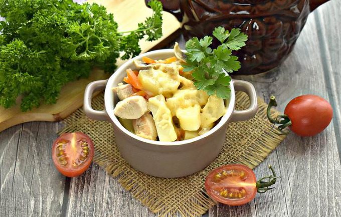 Картопля з грибами та куркою у горщиках