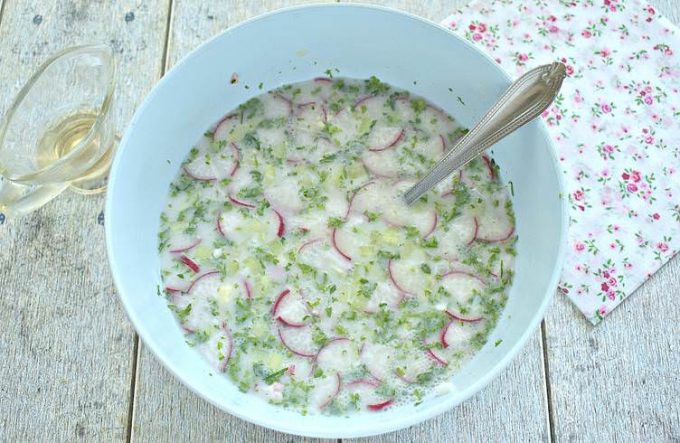 Окрошка з ковбасою (на оцті)