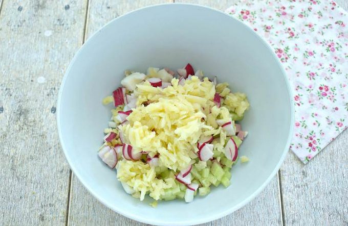Окрошка з ковбасою (на оцті)