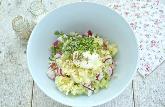 Окрошка з ковбасою (на оцті)