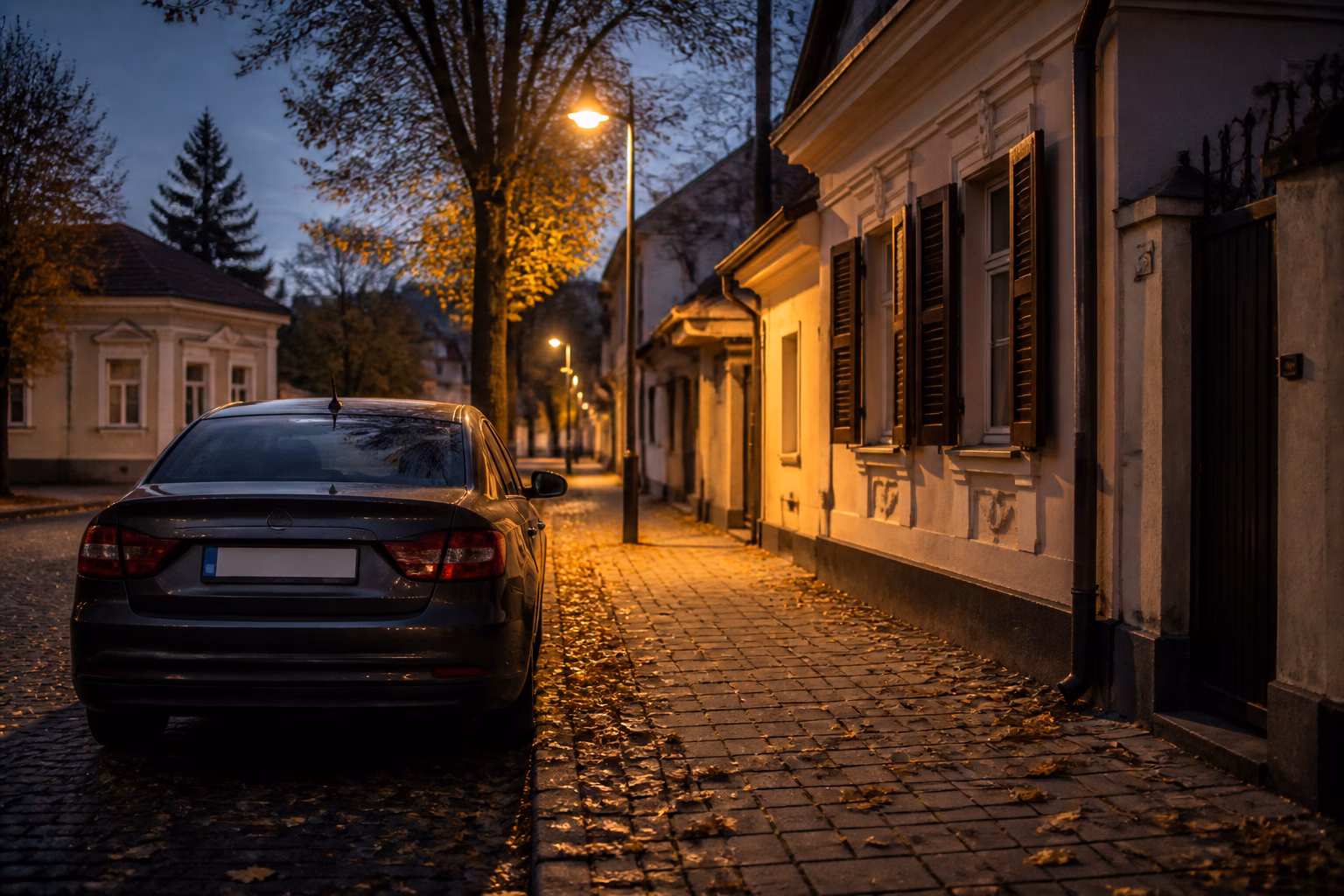 Спокійна вулиця українського міста з припаркованим автомобілем