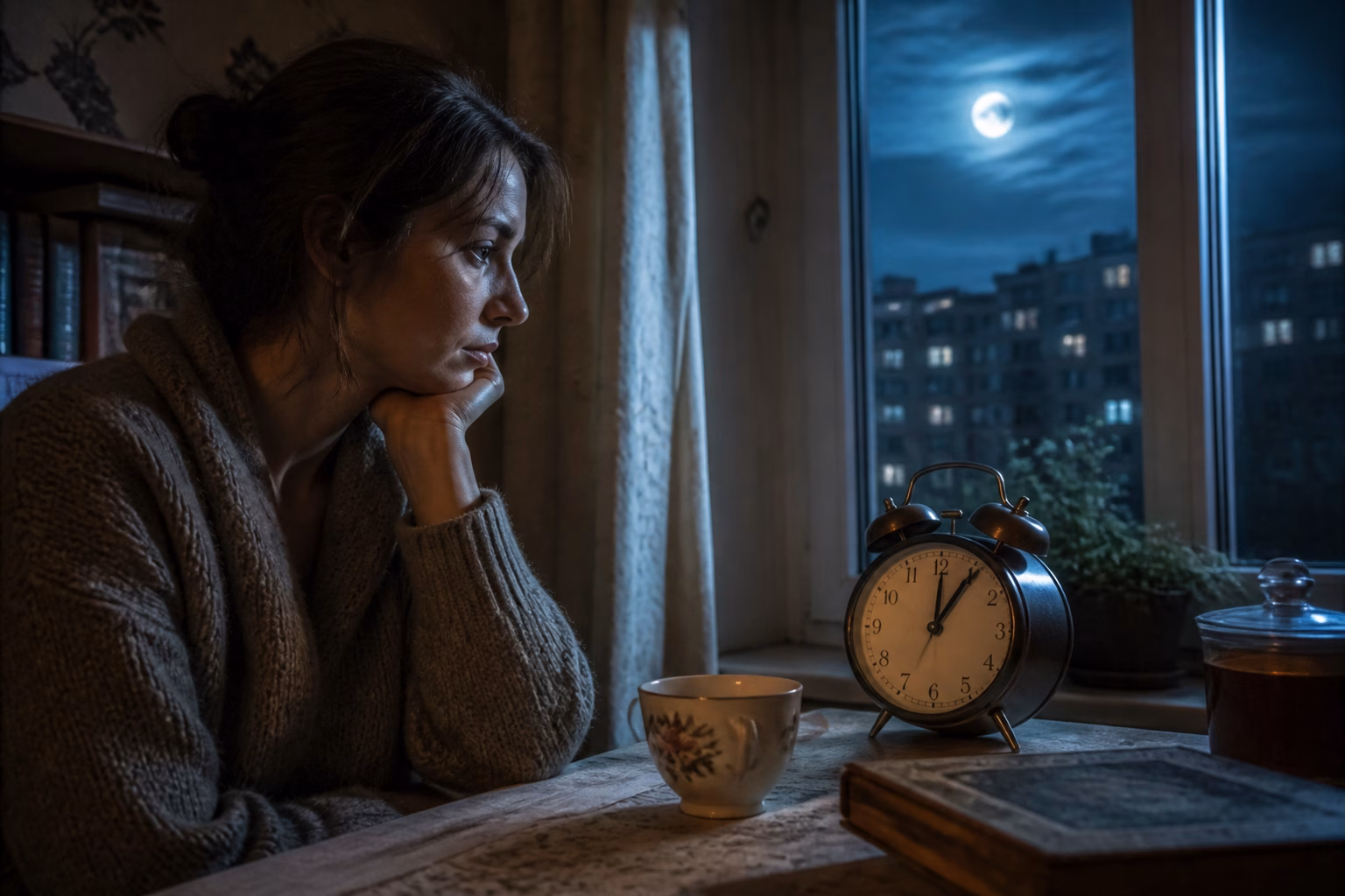 Людина спостерігає дзеркальну комбінацію 01 01 на годиннику в тихій нічній атмосфері