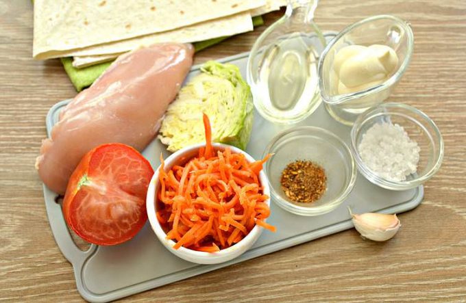 Шаурма з куркою та морквою по-корейськи