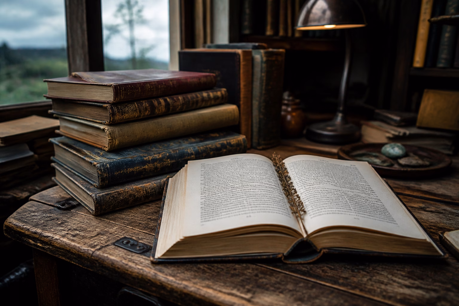 Стопка старих сонників на столі з відкритою книгою